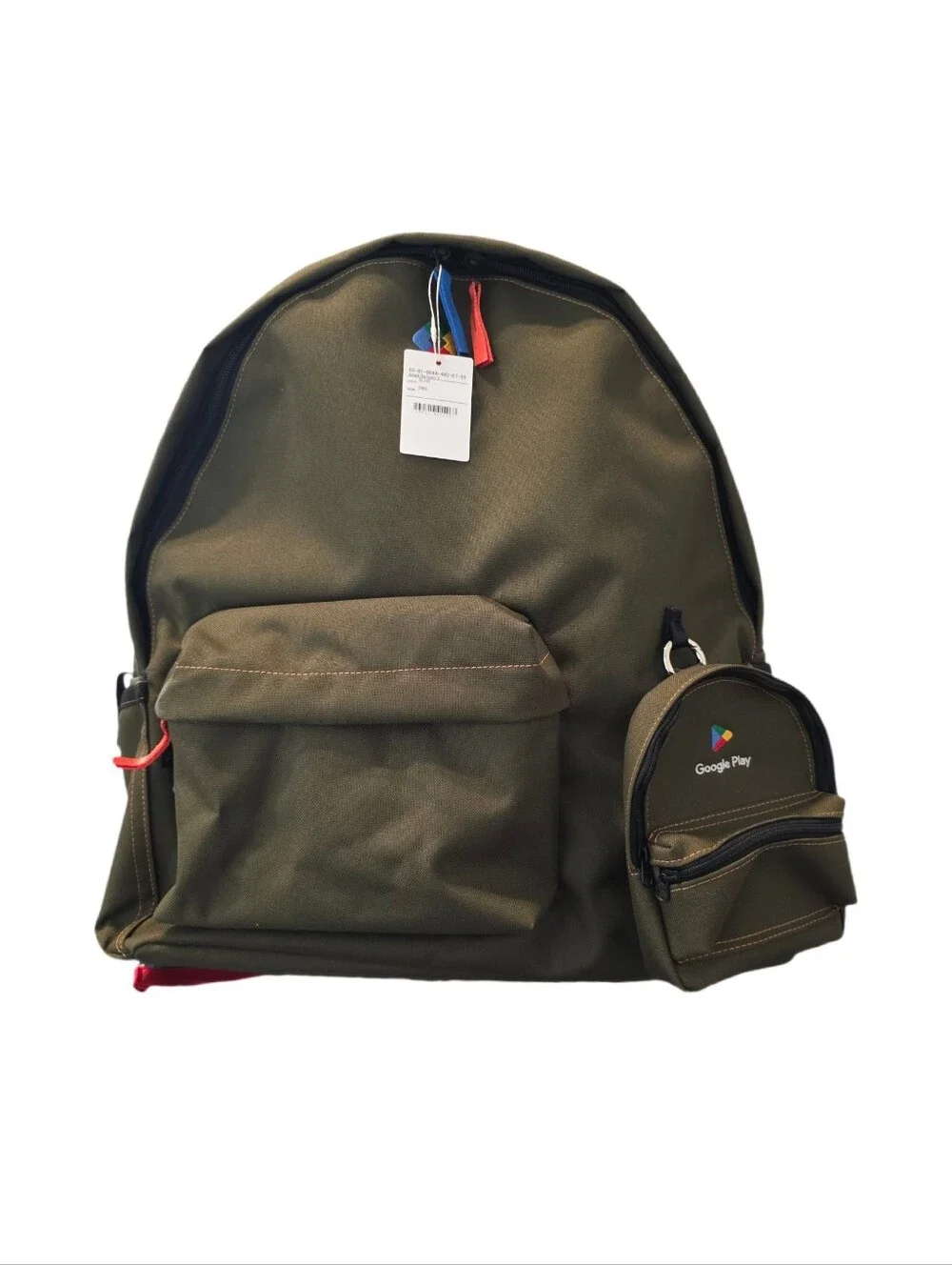 Google Play Beams Design Olive Green Backpack with Mini Google Play Pouch - NWT